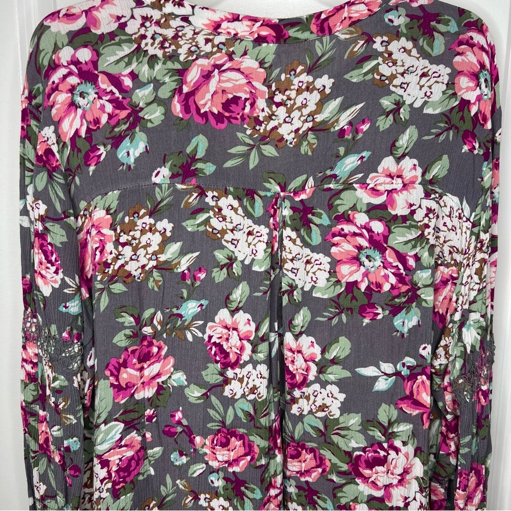 Hippie Floral Blouse in Gray and Pink Size Small Women's - Picture 8 of 10